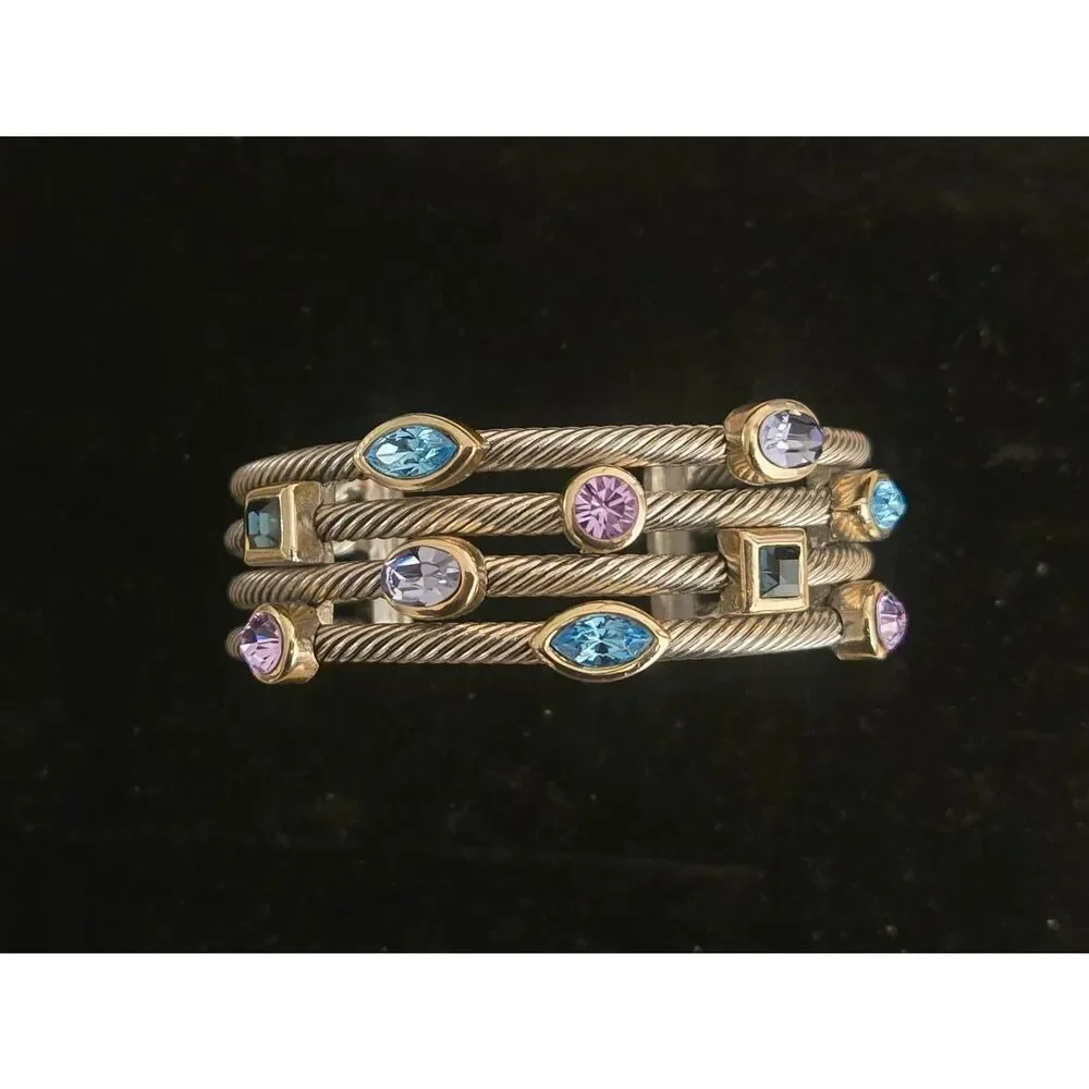 Women's Silver Tone MultiColor Confetti Crystal CZ Cuff Bracelet